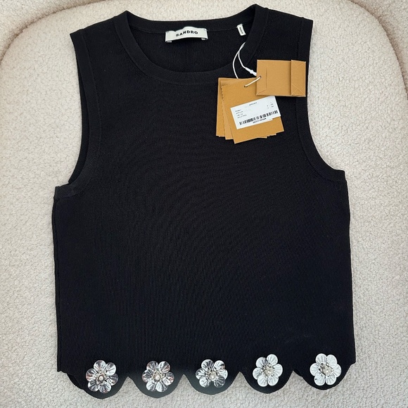 NWT Sandro Dalia Embellished Scallop Hem Crop Sweater Tank - Picture 2 of 2